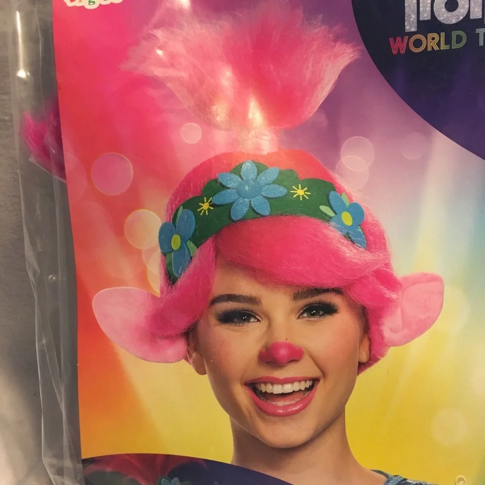 Disguise Trolls World Tour Poppy Wig Kids Teens Pink New Costume Accessory 14+ - Picture 3 of 5